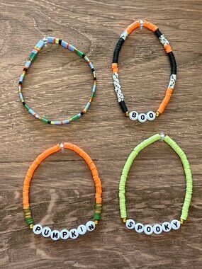 NEW Set of FOUR (4) Handmade Stretch Bracelets Halloween-Adult Size